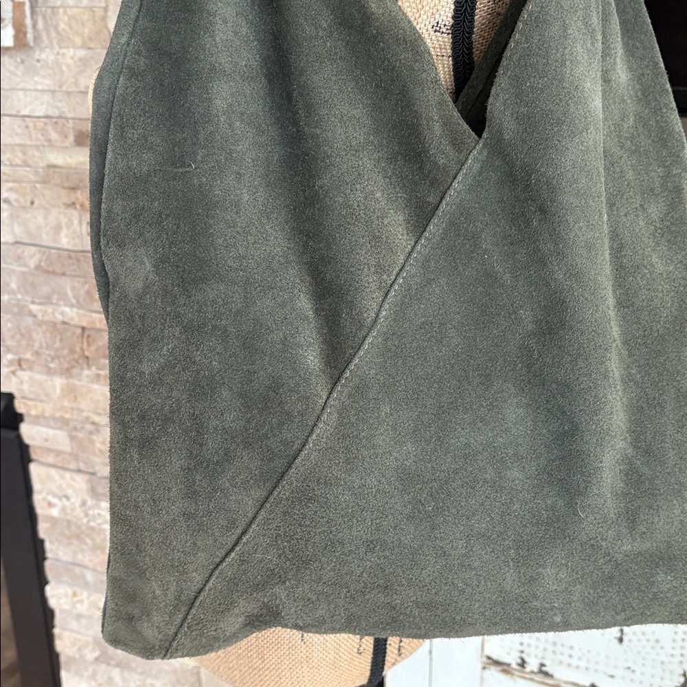 Made in Italy (no brand) olive green leather large tote shoulder bag boho style - Picture 5 of 16